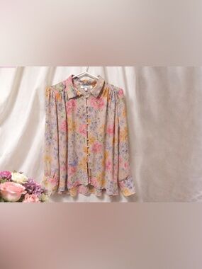 Rose & Olive Floral Button-Front Blouse in Pink, Yellow, Lavender